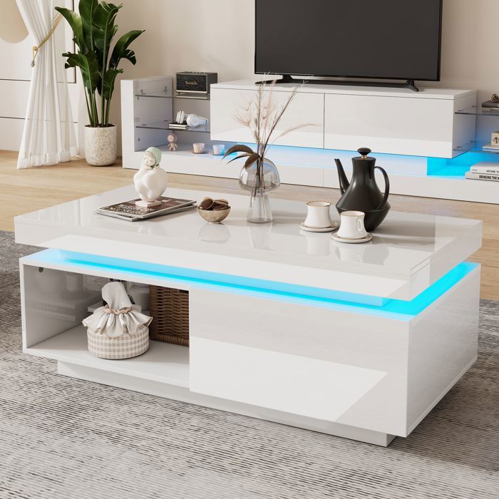 Ensemble Meuble TV Brillant Comprenant un Meuble TV et Une Table Basse Ensemble Mural pour Salon Meuble TV Mural Brillant Blanc