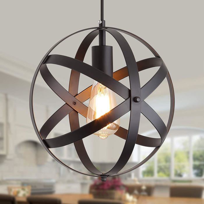 Suspension Luminaire Vintage Lampe Plafonnier Industrielle Noir Lampe Cage E27 Éclairage de Plafond Abat-jour en Métal