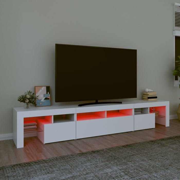 NEUF Armoire TV - Blanc - Meuble TV - TABLE TV - avec lumières LED - Blanc 230x365x40 cm - TT2937