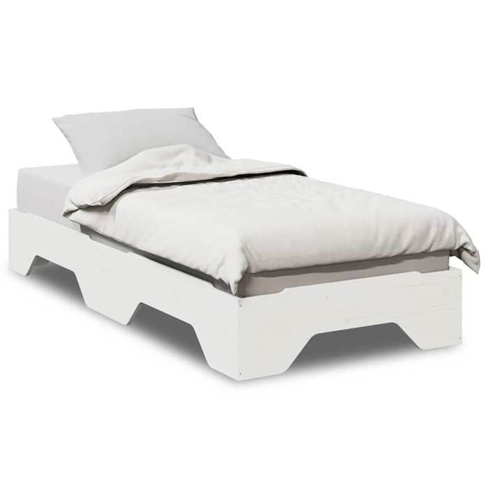 BEST-HOME Meuble de chambre - UU - Cadre de lit sans matelas - empilable blanc 90x190 cm bois massif HH14914