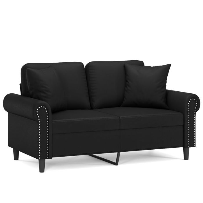 Canapé moderne CHIC Sofa DOUBLE - Pour 2 personnes - par siège : 110 kg - avec oreillers décoratifs - noir 120cm similicuir SS1836