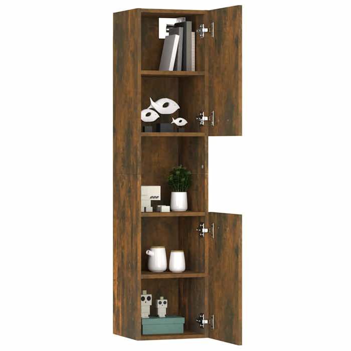 Moderne Cabinet de bain SOLOMOON Meuble de bain Chêne fumé 30x30x130 cm Bois dingénierie MM1463