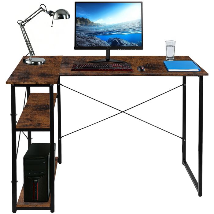 LVHCMFOHM Bureau dangle en Forme de L Table de Gaming avec 2 Étagères de Rangement pour Petit Espace 120×70×75cm Marron