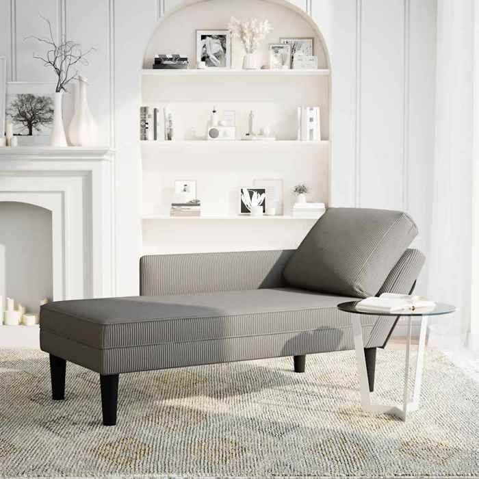 Sarazyj®Chaise longue - Fauteuil relaxant/chaise salon - 132x56x70 cm - avec coussin gris clair tissu en velours côtelé - 24105