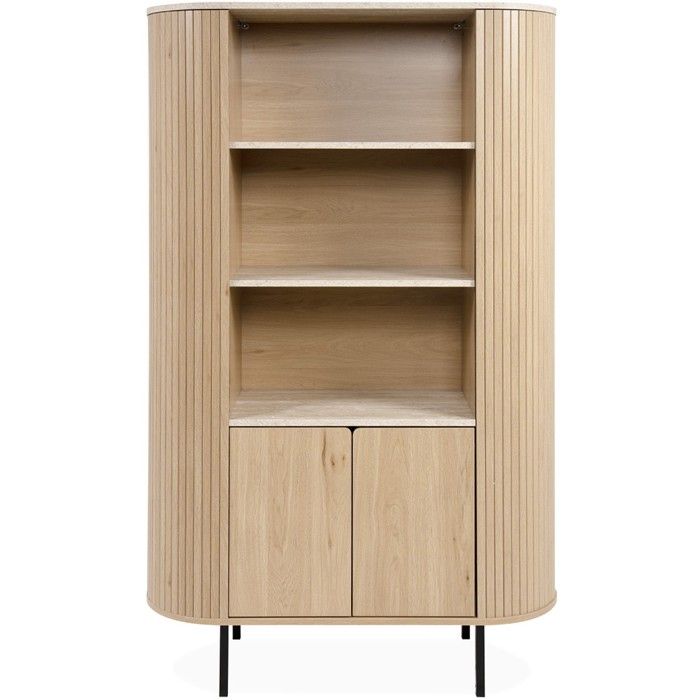 Buffet haut 2 portes 3 niches effet Chêne et Travertin 100 cm - Juna Buffet haut 2 portes 3 niches effet Chêne et Travertin 100 cm - Juna
