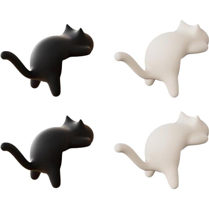 Lot de 4 crochets en forme de chat - Crochets de bureau - Matériau ABS - Porte-sacs de bureau multifonctionnel - Noir et blanc