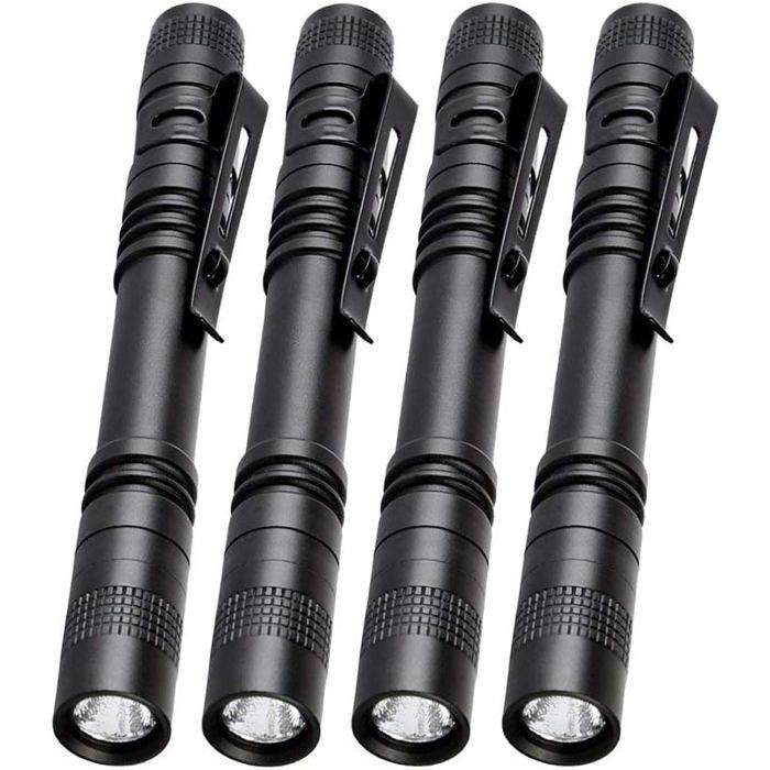 Lampe torche stylo LED - Lot de 4 - 1000 lumens - 133 cm - Clip intégré - Portable - Mode unique - LED XPE-R3