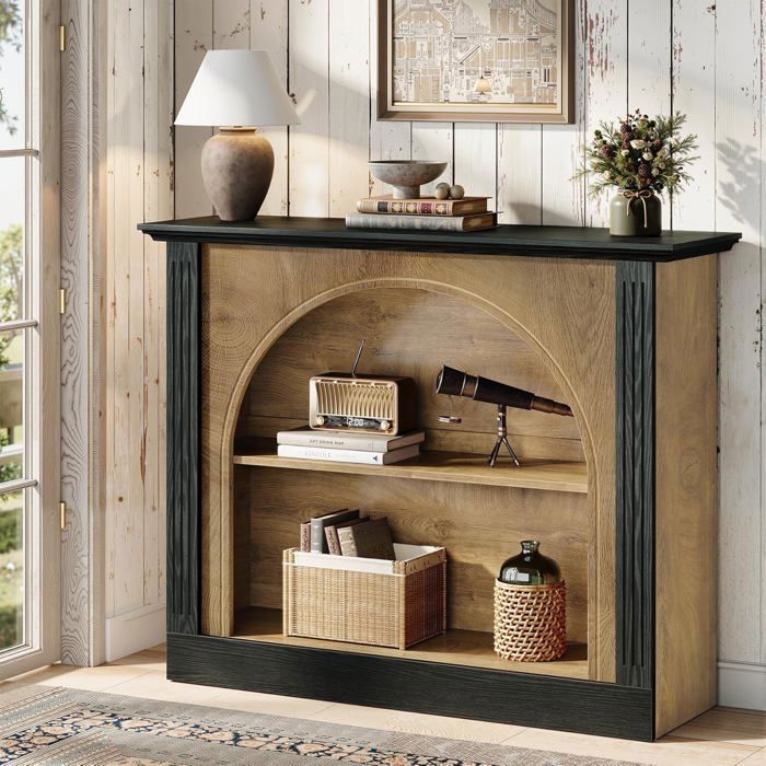 Finmind Table Console à 3 Niveaux110×30×90 cmTable d’entrée en Bois avec RangementBout de Canapé pour EntréeMarron et Noir