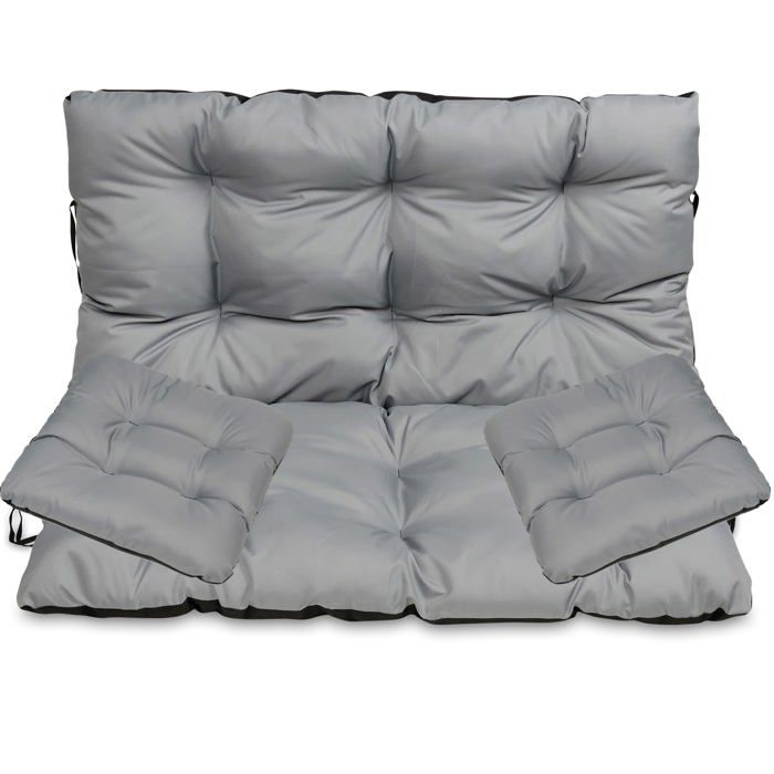 Coussin pour Banc de Jardin - SuperKissen24. - Intérieur/Extérieur - Imperméable - 120x50/120x60 cm + 2x 45x45 cm - Gris