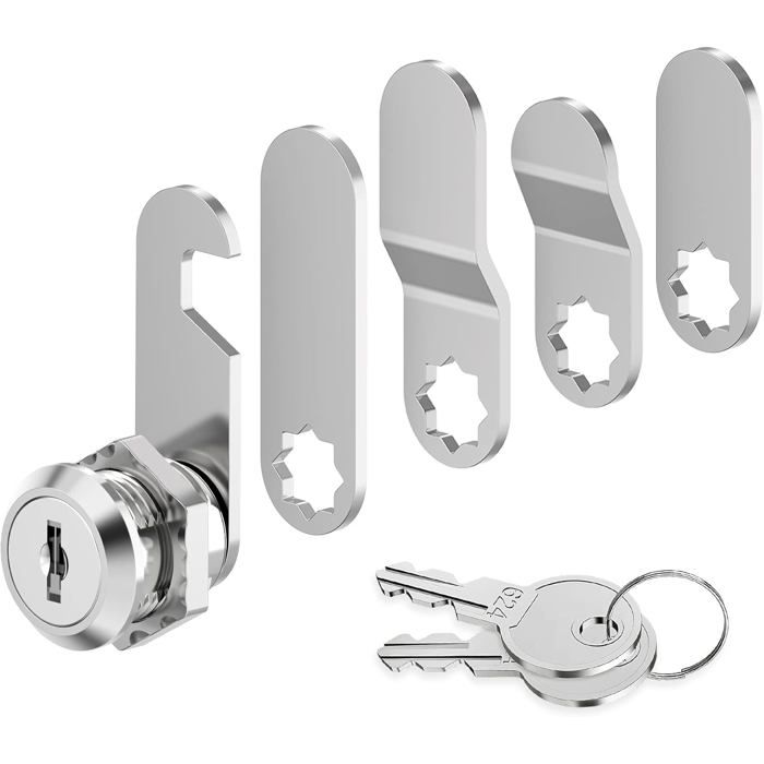 Serrure à came pour boîte aux lettres - NAOTY - 16 mm - 5 plaques différentes - Déverrouillage par clé - Zinc chromé