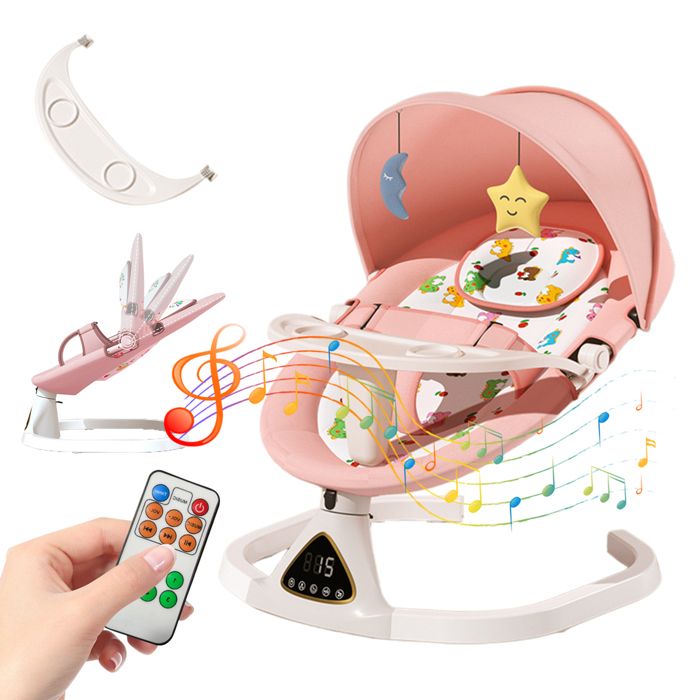 Transat électrique pour bébé 5 niveaux de bercement 3 réglages de minuterie musique Bluetooth  supporte jusquà 15 kg - rose
