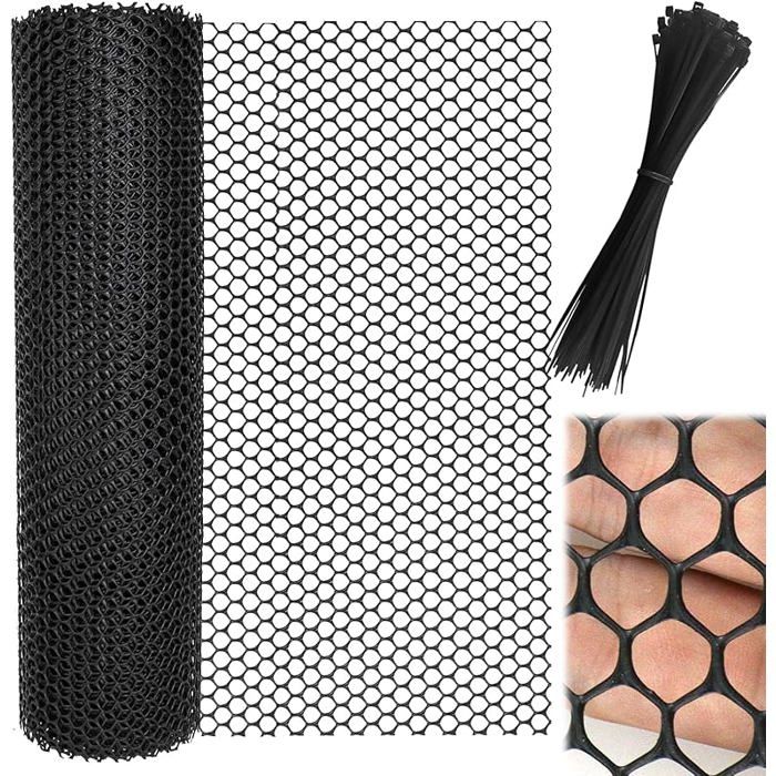 40cm ×5m Grillage Plastique Petite Maille Rouleau Grillage avec 100 Serre-Câbles Polyvalente Clôture en Maille Noir CLOTURE