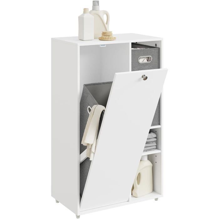 SoBuy Meuble Salle de Bain avec 2 Paniers en Tissu - Meuble Linge Sale Blanc pour Buanderie