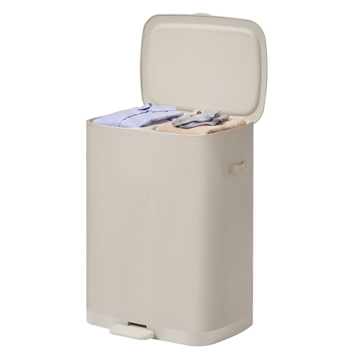 Panier à Linge Double Compartiment avec Pédale 160L Couvercle Poignées Buanderie Sacs Amovibles Beige