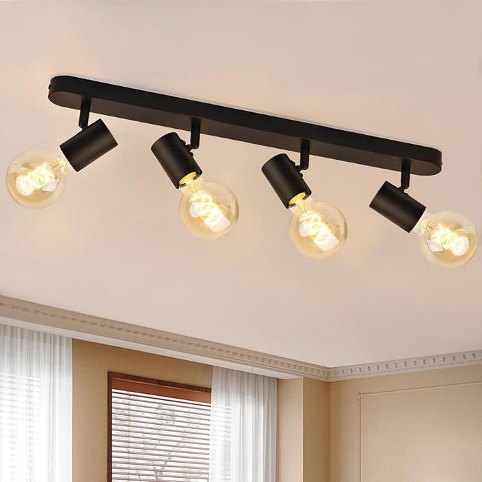 Pfonnier/Applique MuralePfonnier 4 Spots Orientables et PivotantDouilles E27Ampoules non Noir Mat 4 Spots
