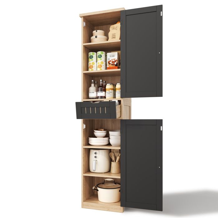 Placard de cuisine haut 170x40x30 cm 2 portes tiroir étagères réglables polyvalent