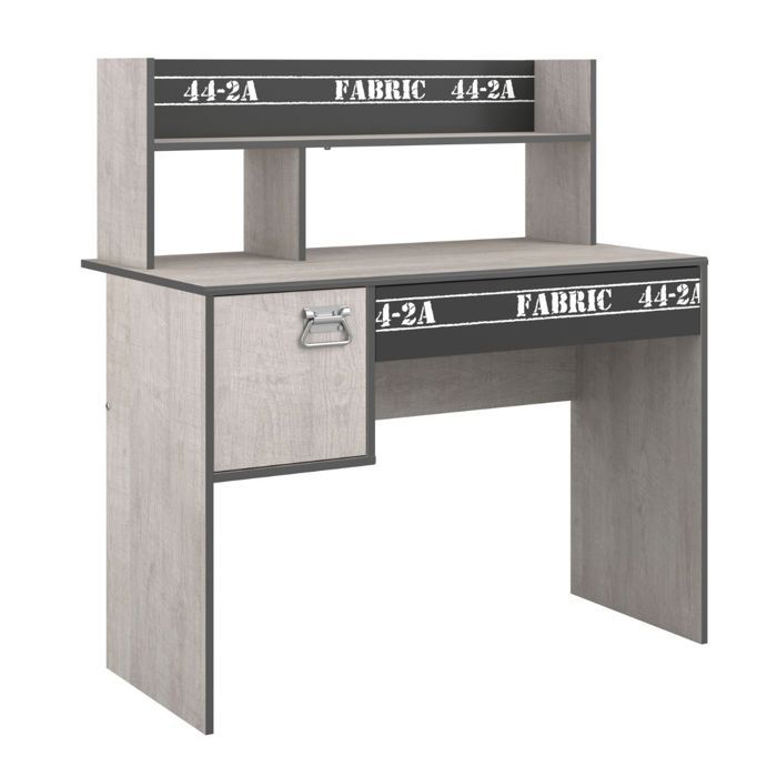 Bureau avec rangements aspect bois grisé et anthracite avec sérigraphies - ZIGGY Bureau avec rangements aspect bois grisé et anthracite avec sérigraphies - ZIGGY