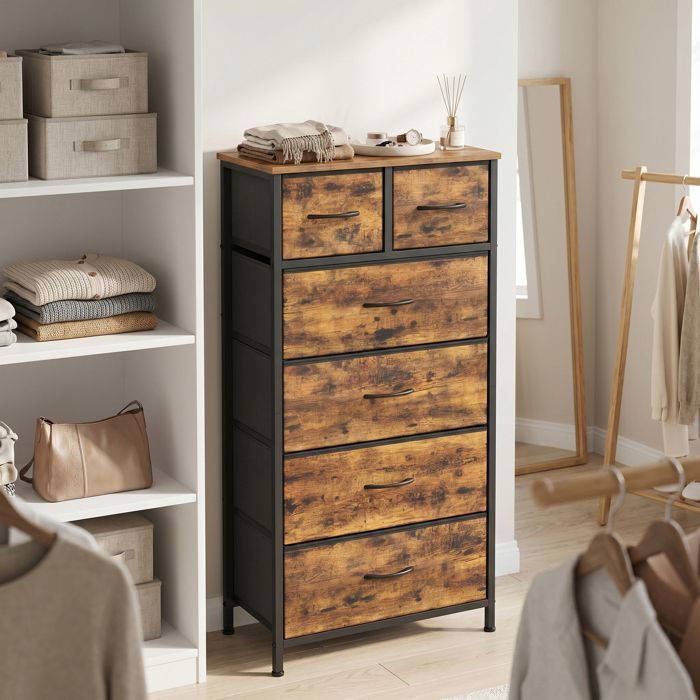 Commode 6 Tiroirs en Tissu Non-tissé pour Chambre Taupe Commode 6 Tiroirs en Tissu Non-tissé pour Chambre Taupe