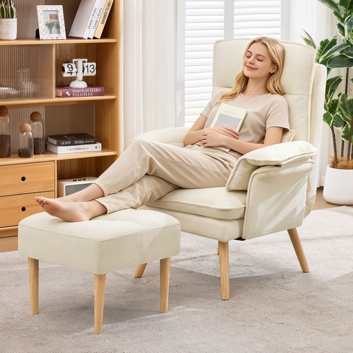 Fauteuil relax inclinable - Beige - Lin - 85x78.5x112 cm - Poids 19.25 kg - Dossier réglable 5 positions