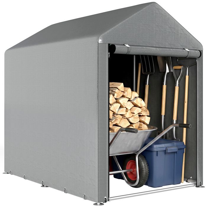Abri de jardin - Outsunny - imperméable 2 compartiments porte enroulable - métal galvanisé - 120x179x165cm - gris clair