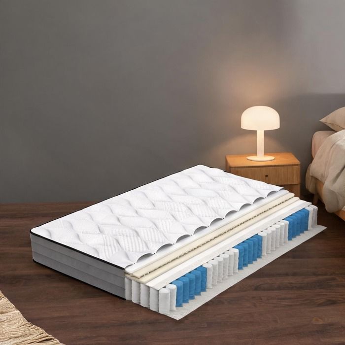 Matelas à ressorts ensachés 160x200 cm gris tonifié mousse et ressorts hauteur 20 cm