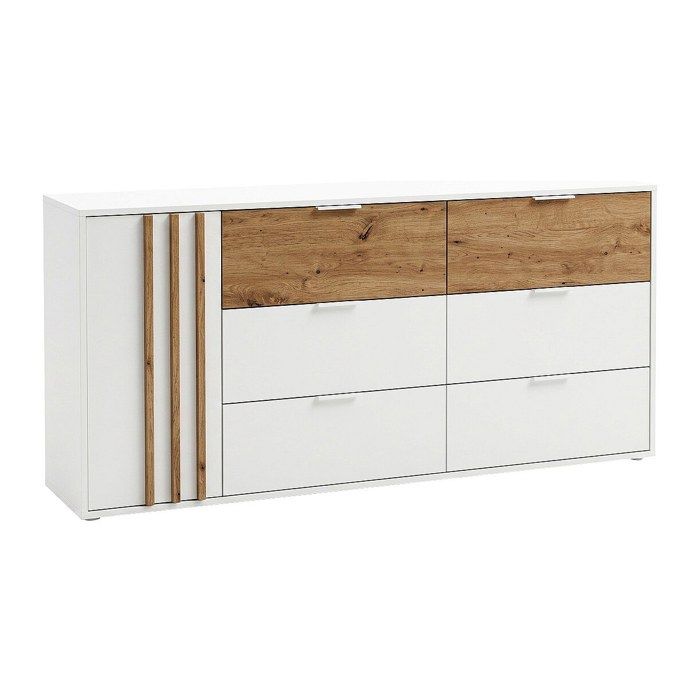 Commode - 6 tiroirs et 1 porte - Blanc et naturel - TUNALO Commode - 6 tiroirs et 1 porte - Blanc et naturel - TUNALO