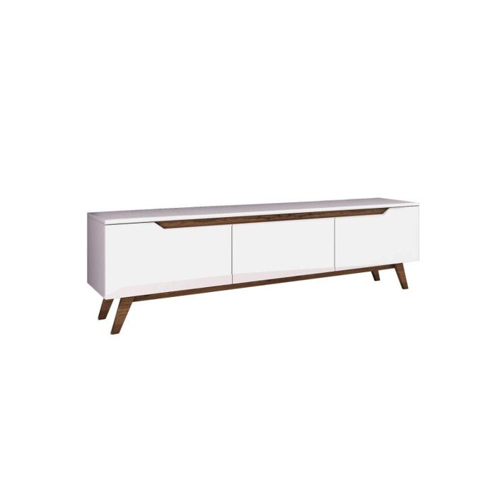 Meuble TV Banc TV en Bois MDF blanc et noyer - L 180 × P 35 × H 48 6 cm - Style Moderne