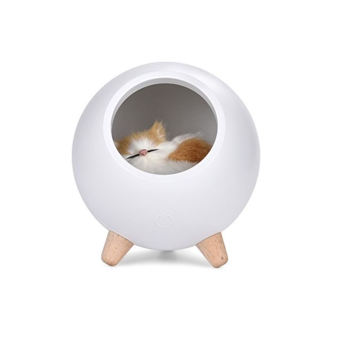 1 Lampe de chevet chat ABS réglable bois de hêtre décoratif chambre .