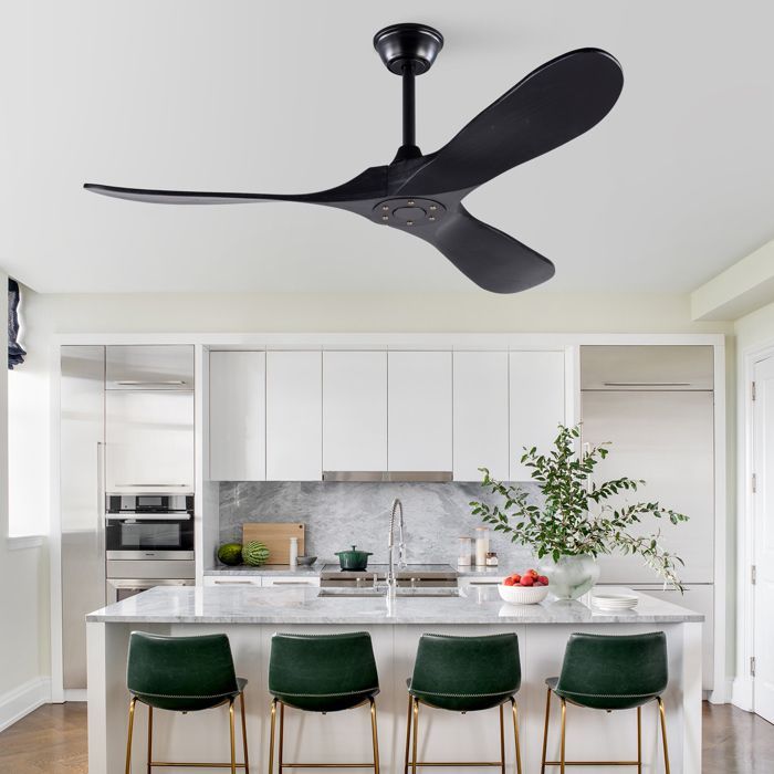 Ventilateur de plafond noir 132 cm bois massif sans lumière avec télécommande 6 vitesses silencieux