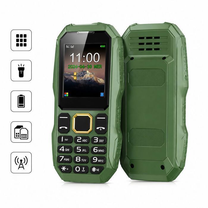 Téléphone Seniors – Clavier physique Double SIM Lampe LED – Pour seniors 115x54x28mm Vert