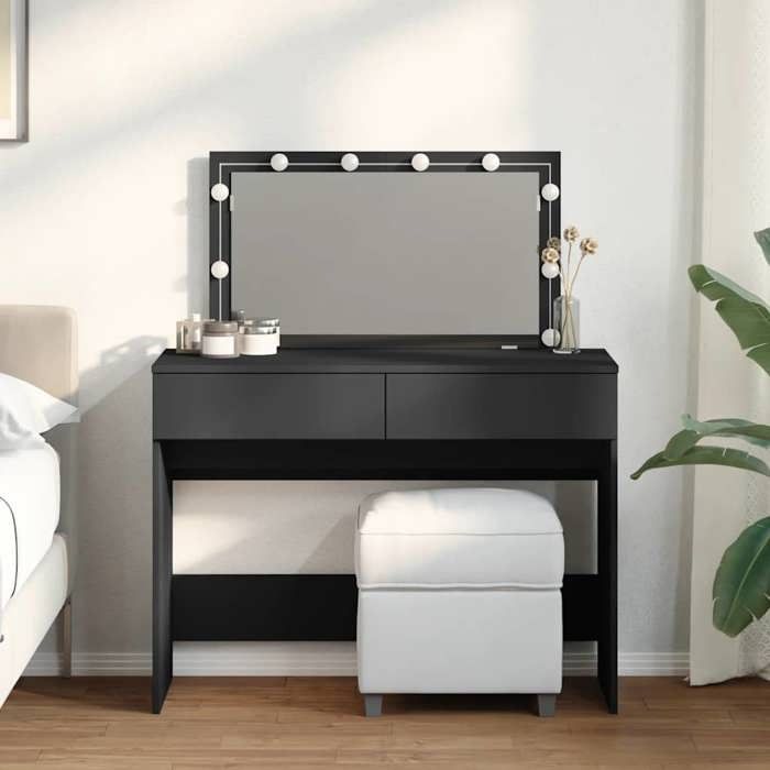 Noir Coiffeuse avec LED noir 100x40x120 cm - Meuble Rangement LV36856