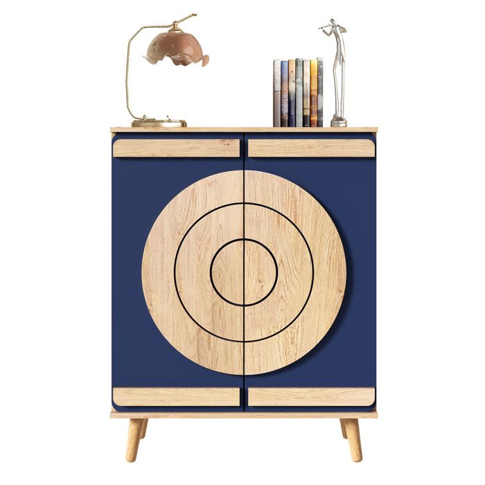 VUENOR Meuble à chaussures 76x37x98 5 cm bleu et naturel – design géométrique