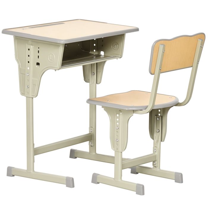 Bureau enfant vintage style pupitre décolier - ensemble bureau et chaise réglable - case de rangement bracket range-stylos -