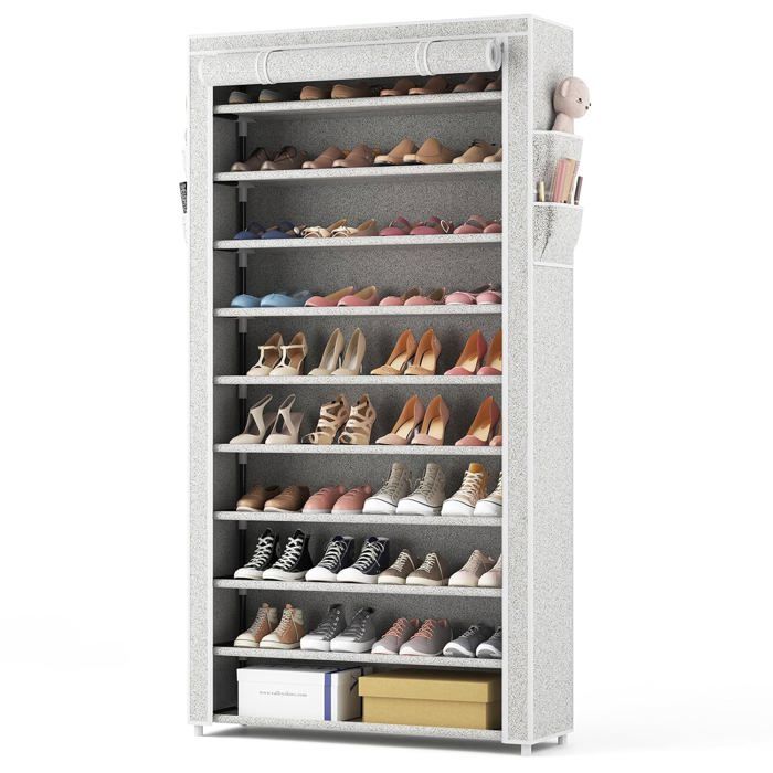 Étagère chaussures 11 niveaux 40-44 paires 85 x 25 x 175 cm tubes métalliques housse anti-poussière imperméable grande capacité