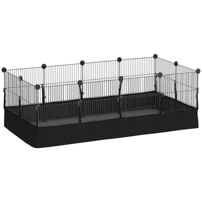 Enclos pour petits animaux cage à lapin modulable 12 panneaux avec tapis étanche en acier 120 x 60 x 40 cm noir