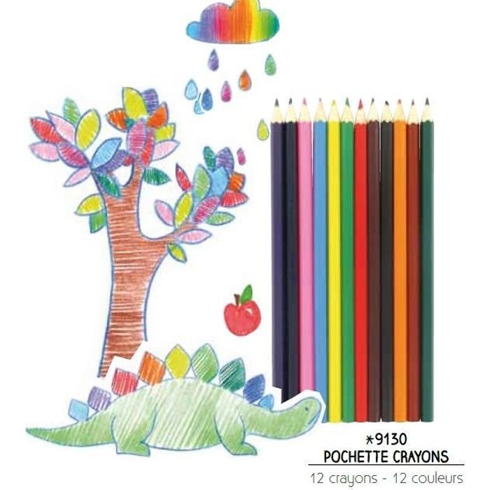 Crayons de couleurs 12 pièces, longueur 17,8 cm, diamètre mine 2,8 mm