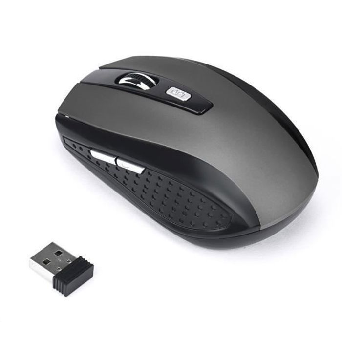 Souris sans fil pour PC portable – Gamer – Gris – 2.4GHz – 6 touches