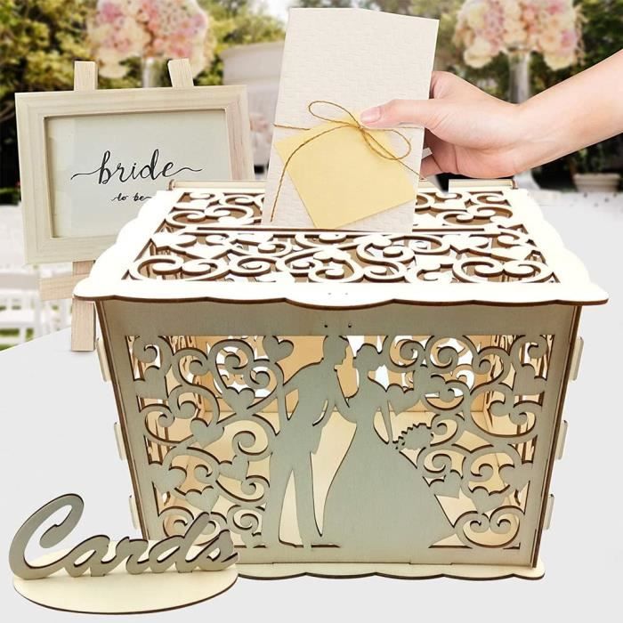 Boîte à Carte Mariage + 30 Cartes Félicitation - Blanc - 25x25x25cm