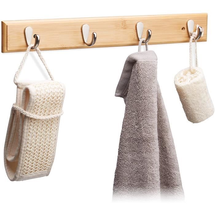 Koomuao Porte Manteau Mural Bambou 5 Crochets - Patère Bois Naturel Pour Entrée Salle De Bain
