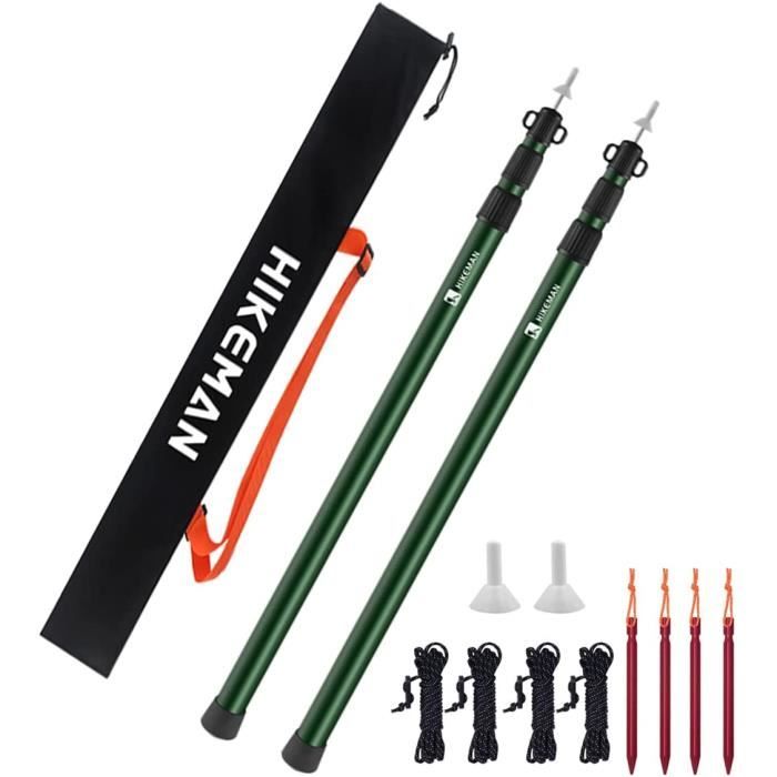 Poteaux Tente Hikeman - Aluminium Télescopique Réglable (90-230cm) - Pour Bâche, Auvent Ou Camping