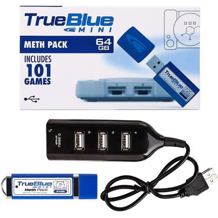 True Blue Mini Pack Meth 64 Go Intégré 101 jeux pour Playstation Classic