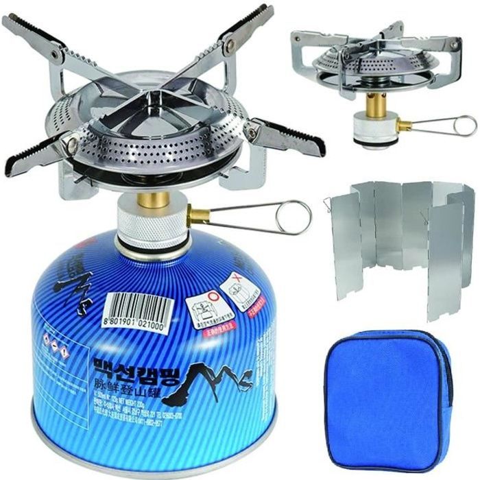 Réchaud Camping Gaz 16800W - 7 Brûleurs Coupe-Vent | Allumage Piézo | 3 Adaptateurs Inclus | Sac De Transport