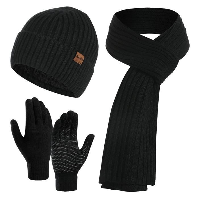 3 en 1 Bonnet d'hiver homme en tricot avec écharpe et gants,noir -  Cdiscount Prêt-à-Porter