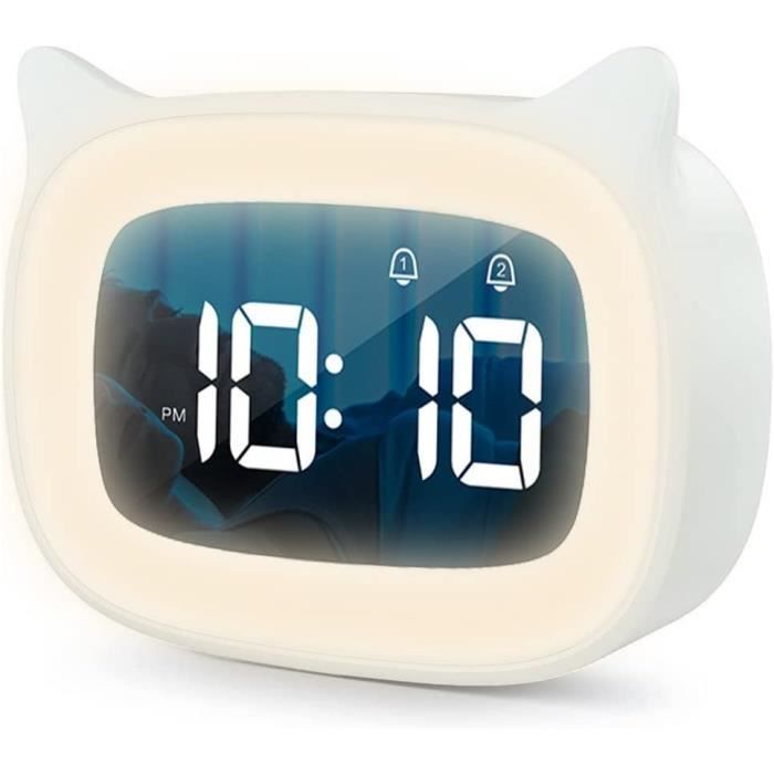 Réveil Éducatif Enfant UQTUKO - Veilleuse, 18 Musiques, Alarme Snooze - Rose - Rechargeable USB