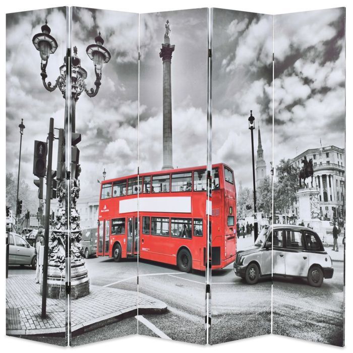 Paravent séparateur de pièce cloison de séparation décoration meuble 200 cm bus londonien noir et