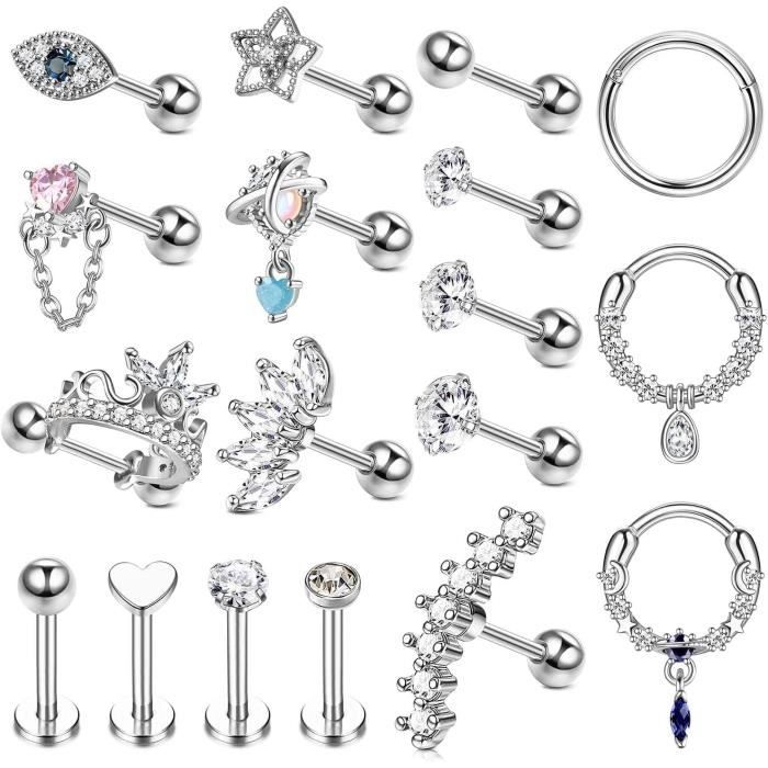 Boucles D'oreilles Femme Acier Inoxydable JeweBella 24/26 Pièces Piercing Helix Acier Chirurgical Pour Femme Piercing Oreille Acier Inoxydable