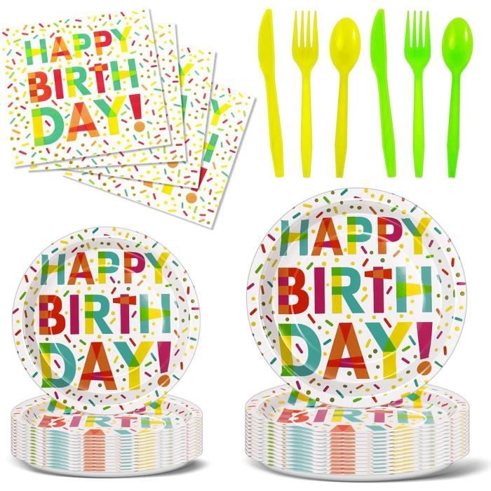Anniversaire Fête Thème Vaisselle, 144Pcs Colorée Fournitures Fête D