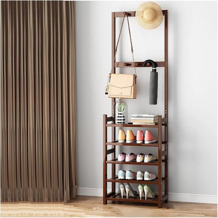 Todeco Porte Manteau Sur Pieds Bambou Avec étagère à 2 Niveaux, 6