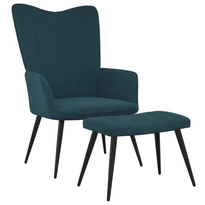 chaise salon - fauteuil de relaxation avec repose-pied bleu velours - maison* - contemporain - design