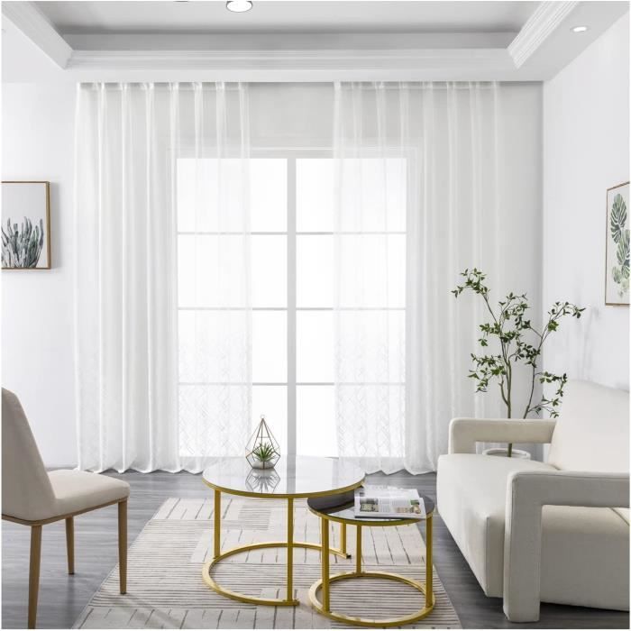 Rideaux Voile EMEMA - Lot De 2 - 140x215 Cm - Blanc - Polyester Transparent